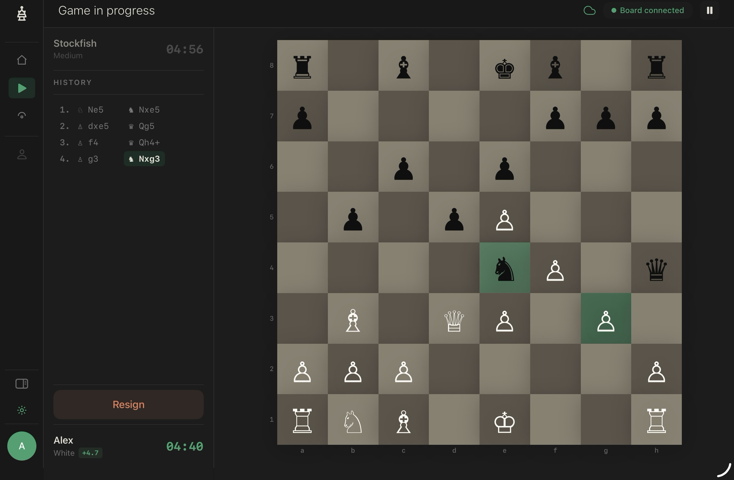 Kernel Chess playing a game against Stockfish with the board connected